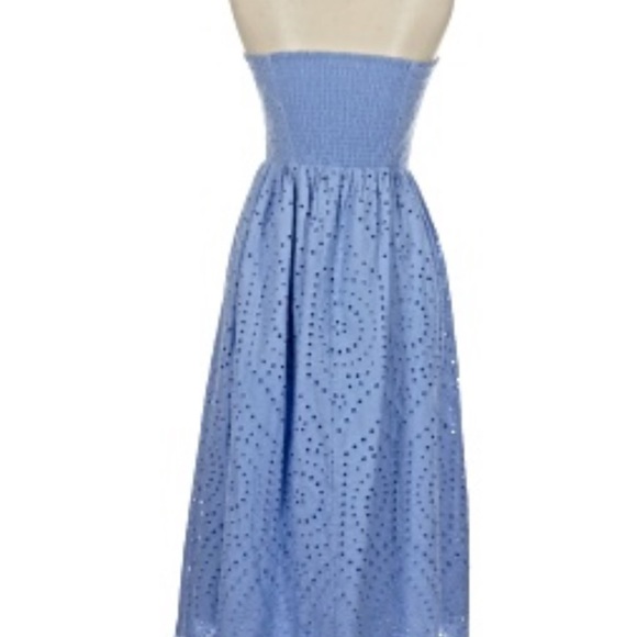 H&M Strapless Babydoll Midi Eyelet Dress in Soft Blue NWT S - Picture 3 of 9